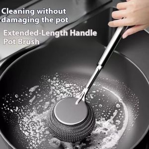 Xanlyshe  thép không gỉ tay cầm dài bàn chải nồi Công cụ Lau chà vệ sinh bếp