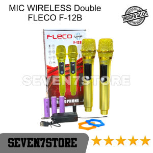 Fleco F-12BC Double Digital Mic Wireless Microphone Bisa Di Cas | Profesional UHF Wireless Microphone Tanpa Kabel ( isi 2 mic ) Professional Microphone F-12 BC Mic Wireless Mikrofon Gold Bisa di Charger
