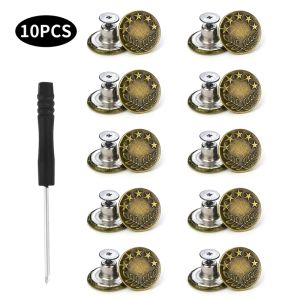 10Pcs Detachable Jeans Buttons Snap Replacement 17mm No Sewing Metal Button Repair Kit Nailless Jean Buttons Sewing Accessories