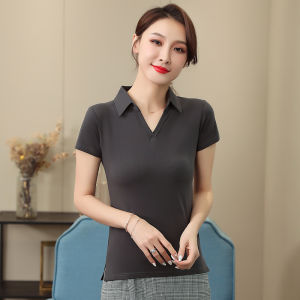 2020 Summer Cotton T-shirts for Women Baju Perempuan Polo Collar Short Sleeve Woman Tops Ladies Polos Blouse Solid Color Slim Fit Tshirt Women Fashion Casual New