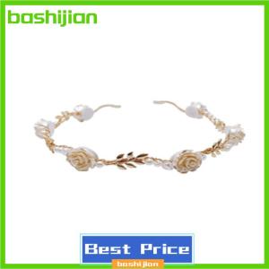 bashijian Phụ Nữ Thanh Lịch Rose Vine Headband Tóc Phụ Kiện Mũ Cô Gái Cổ Điển Kim Loại Hoa Ngọc Trai Màu Đỏ Hoa Hồng Trắng Tiara Hairbands
