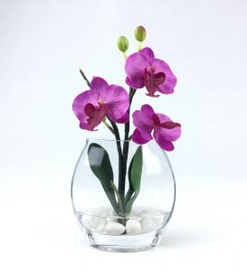 ดอกกล้วยไม้ประดิษฐ์พร้อมแจกันแก้ว แจกันดอกไม้ปลอมเกรดพรีเมี่ยม