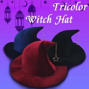 ALENEE Star Pendant Witch Hat Korean Style Solid Color Halloween Hat Casual Foldable Wool Bucket Hat Women