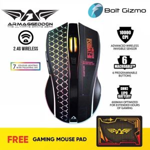 Armaggeddon Mikoyan Foxbat III Gaming Mouse | Wireless 2.4G | 10000 CPI | 6 Programmable Button | Free Mouse Pad Mice
