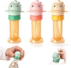 Water Bottle Spout Conversion Cap with Straw Soft Cute Silicone Bottle Spout for Most Plastic Bottles Reusable Water Bottle Spout Adapter Universal Soda Can Lids Spouts 3PCS