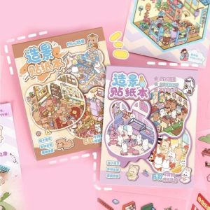 INNEED 3D Miniature Scene Stickers Cartoon 8 Sences Landscape Sticker Book Mini Scene Toy Game Stickers Child Gifts