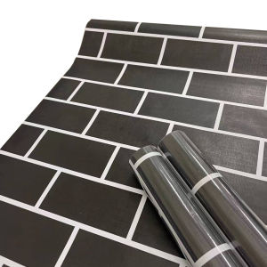 BHW Wallpaper Black Bricks Design PVC Self adhesive Waterproof Wall Paper Sticker Fabric Safety Home Decor Wall covering For Living Rome V10