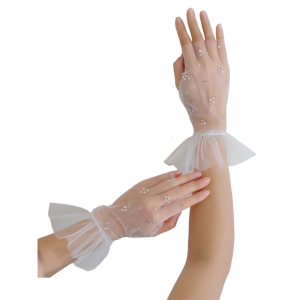 Tulle Gloves for Evening Dress 1920s Costume Gloves Rhinestones Lace Gloves for Banquet Formal Occasion Wedding Ceremony