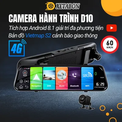 Camera hành trình ô tô D10 màn hình cảm ứng Full HD có vietmap S2 cảnh báo tốc độ định vị GPS lắp sim 4G