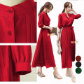 Long Dress Korea Ploi plisket lengan panjang wanita / Terusan Dres Kekinian Peacce - NOSH. 