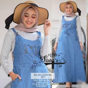Dilana Setelan Overall Wanita XL Jumbo Jumpsuit Wanita Hijab - Overall Dress Jeans Terbaru - Overall Rok Jeans Panjang Wanita - Rok Kodok Wanita - Maxi Dress Korea Cantik - Baju Denim Polos