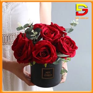 Hoa Giả Bình Hoa Hồng Nhung Mix Sang Trọng Trang Trí Bàn Trà Kệ Tủ Văn Phòng DC-140