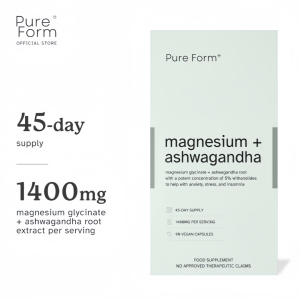 Pure Form Magnesium + Ashwagandha | 1400mg of Magnesium Glycinate and Ashwagandha Root Extract | Adaptogen to Aid Stress Sleep and Anxiety | Mind and Muscle Relaxant