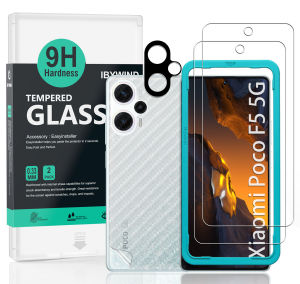 Ibywind For Xiaomi Poco F5 5G Screen Protetorwith 2 Pcs Tempered Glass1 Pc Camera Lens Protector1 Pc Backing Carbon Fiber Film [Fingerprint ReaderEasy to install]