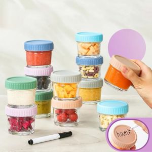 STMEN 6pcs with Scale Baby Food Jar Glass Reusable Salad Dressing Container Food Packaging Bottle with Lid Dipping Sauce Cup Cosmetic