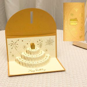 NEMOPH 3D Pop-Up Birthday Red Envelope Greeting Card Can Hold 1-20 Cash Foldable Musical Light Greeting Card Creative Gold Years Money Red Envelope Surprise Gift