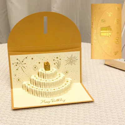 MACRAMEX Foldable Birthday Red Envelope Greeting Card 3D Pop-Up Can Hold 1-20 Cash Years Money Red Envelope Creative Gold-stamped Cover Musical Light Greeting Card Surprise Gift