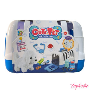 Đồ chơi chăm sóc thú cưng dùng pin chó bông biết đi kêu vẫy đuôi kèm phụ kiện chăm sóc khám bệnh ba lô chó bông