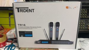Original TRIDENT TR-16 UHF DUAL WIRELESS MICROPHONE MOUNTABLE CHANGEABLE FREQUENCY WITH MIC ANIT SLIP RING
