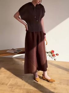 Miyake Women Pleated Trousers Stylish Casual Loose Commuting and Versatile # 2016