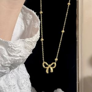 Gold Bow Necklace for Women Zinc Alloy Neck Chain Birthday Gift for Girl Wedding Party Fashion Jewelry