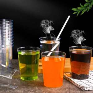 50Pcs/Bag 200ml Disposable Drinking Cup Wedding Party Dessert Cups Reusable Hot and Cold Clear Plastic Appetizer Cup Mousse Cups