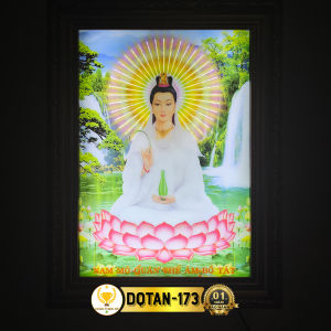 Tranh Quan Thế Âm Bồ Tát Có Đèn Trang Trí Bàn Thờ Treo Tường Phòng Thờ DQTAN-173