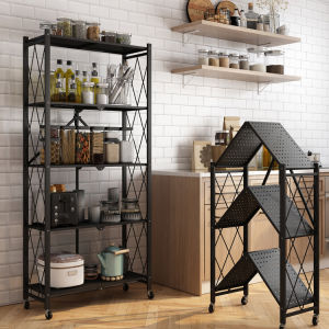 Foldable 4/5 Tier Storage Shelves With Wheels Shelf Collapsible Cart Organizer For Home office Store