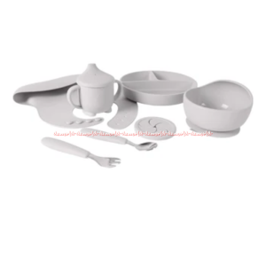 Kindla 6pcs Abercio Baby Feeding Equipment Perlengkapan Makan Piring Mangkok Sendok Bayi Warna Biru Pink Abu Kualitas Food Grade BPA Free