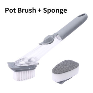 2 In 1 Kitchen Long Handle Sponge Cleaning Brush Automatic Add Cleaning Liquid Dishwashing Brush Household Cleaning Tool