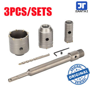 JIANTAI 3pcs/sets Concrete Hole Saw Set (30 40 50 100mm) with SDS Plus Shank Connecting Rod Concrete Hole Saw Kit for Concrete Cement Brick Stone Wall