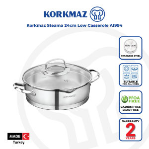 Korkmaz Steama Stainless Steel Cooking Pot - 24x7cm Induction Compatible Made in Turkey