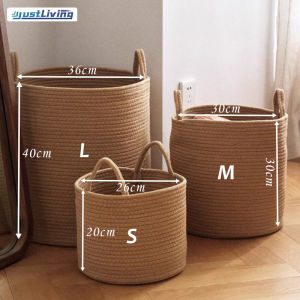 JustLiving เชือกปอตะกร้าผ้าทอตะกร้าพับได้ทอทรงสูงสำหรับจัดระเบียบผ้าห่มตะกร้าผ้าสำหรับจัดเก็บเสื้อผ้าห้องซักรีดห้องนั่งเล่นตกแต่งบ้าน