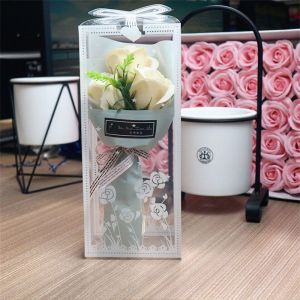 OKDEALS Home Decorations Mothers Day Boxed Valentines Day Gift 3 Heads Soap Flower Artificial Flowers Artificial Rose Bouquet