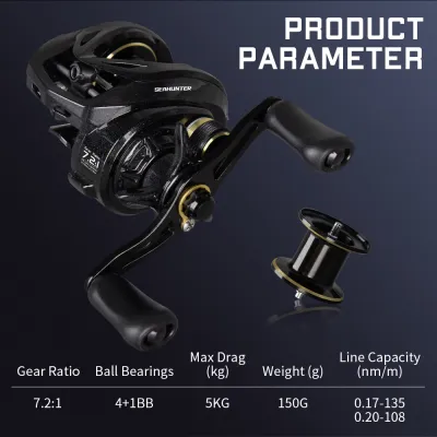 SeaHunter Blue Shark BC Reel Pancing BaitcastingDrag Clicker 4+1 BB7.2:1 Gear RatioMax 5kg BFS Casting Fishing Reel