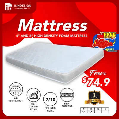 [INNDESIGN.SG] High Density Foam Single Mattress 4 Inch 5 Inch Single Mattress (Fully Assembled and Free Delivery)(Single/Super Single/Queen/King)