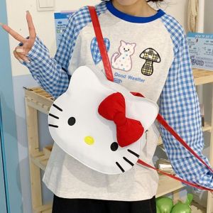 DINAH Pu Leather Kitty Crosbody Bag Anime Bowknot Kitty Cat Handbag Creative Cute Cartoon Backpack Student