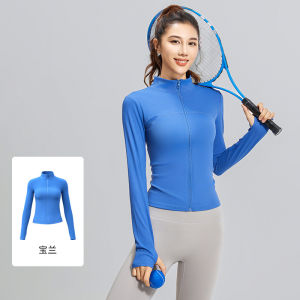 ชุดโยคะลายทาง SUDU ใหม่ แจ็คเก็ตกีฬาแขนยาวคอตั้งกระชับสัดส่วน