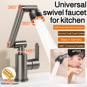 Universal Swivel Faucet Explosion-proof And Leak-proof Stainless 360 Faucet For Bathroom 2 Water Outlet Modes