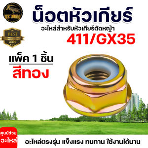 น๊อตหัวเกียร์ เบอร์ 19 รุ่น 411 / GX-35 (สีทอง-สีสแตนเลส) น๊อตใบมีดตัดหญ้า เครื่องตัดหญ้า น๊อตเกลียวซ้าย มีกันคลาย ยางรอง