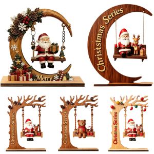 5210BIYU Multicolor Christmas Table Decoration Cartoon Santa Snowman 2D Christmas Decoration Decorative Wood Wood Swing Decoration Home Decoration