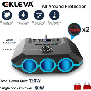 EKLEVA 120W 12-24V Car Charger Adapter Auto USB PD Power Socket With ON/OFF LED