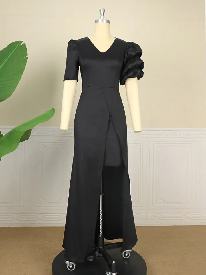 Zeolo Plus Size Party Dresses Women Elegant High Slit Black Long