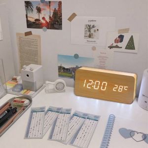 USB Charging LED Alarm Clock with Voice Control Touch and Clap Activation Digital Table Clock with Calendar and Thermometer Features