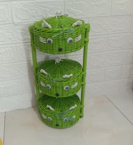 Rak Bumbu Dapur Karakter Rotan Susun Tiga Tingkat Multifungsi - Warna Solid