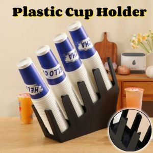 BESTOUR Black Disposable Cup Holder Plastic Space Saving Counter Paper Cup Stand Portable 2/4 Grids Kitchen Storage Rack for Coffee Milk Tea Shop Bar
