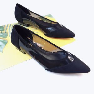 ZARA Flat Sepatu Import Contrast Vinyl Ballet Flats Hitam