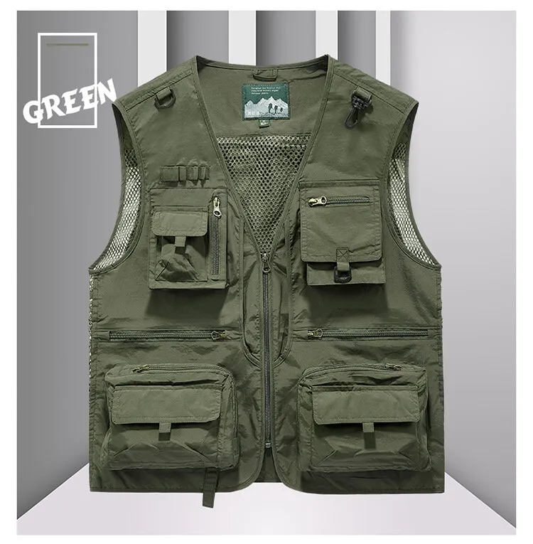 2025 New Fishing Vest Men's Spring Summer Fashion Casual Multi-Pocket Sleeveless Work Jacket Outdoor Travel Mountaineering Coat