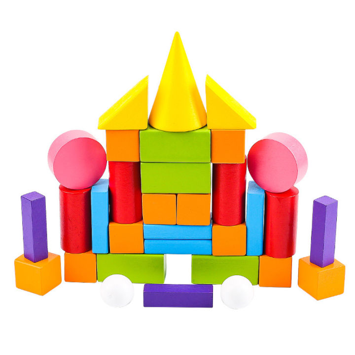 Wooden Toddler Toy Shape Color Cognitive Building Blocks Math Game
