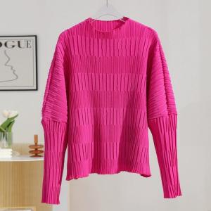 Nova quality⭐One person one pleat ⭐Fashion big size Miyake pleated long-sleeved top new stretch jacquard half high neck loose base shirt